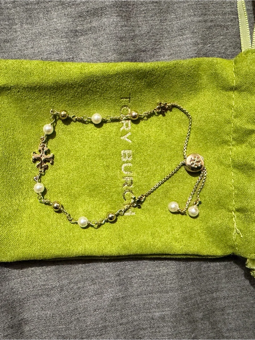 Tory Burch Gold-Tone Pearl Slider Bracelet
